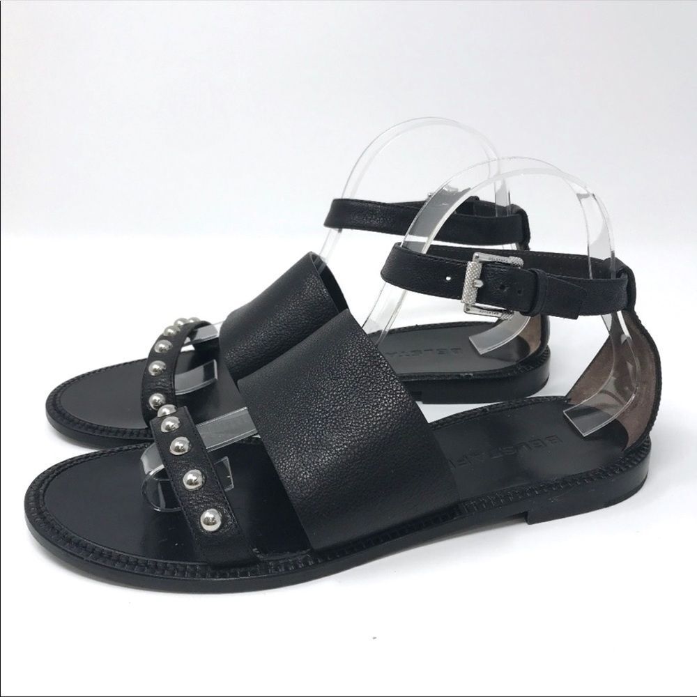 Belstaff Camden Studded Sandals Flats EU 38.5 Moto Glam Luxury Biker Chic